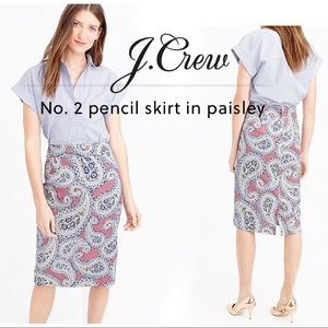 NWT J. Crew No. 2 Pencil Skirt Paisley Size 00